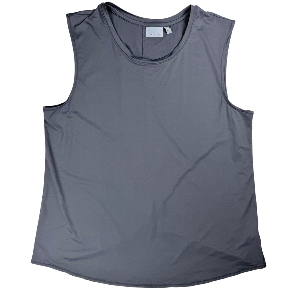 Athleta Womens XL Gray Sleeveless Activewear Tank Top Mesh Back Tulip Hem